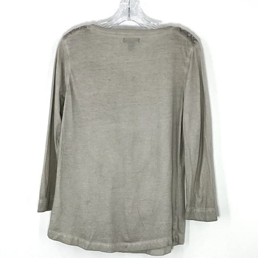 LRL Ralph Lauren Top Women L 100% Cotton Gray Washed Henley Embroidered Pullover